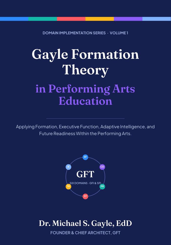 Book cover: Gayle Formation Theory in Performing Arts Education, Domain Implementation Series Volume 1, by Dr. Michael S. Gayle, EdD